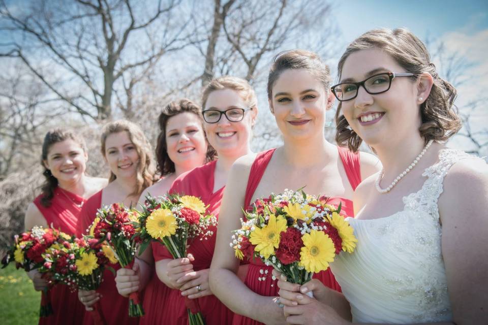 Red and yellow bouquets