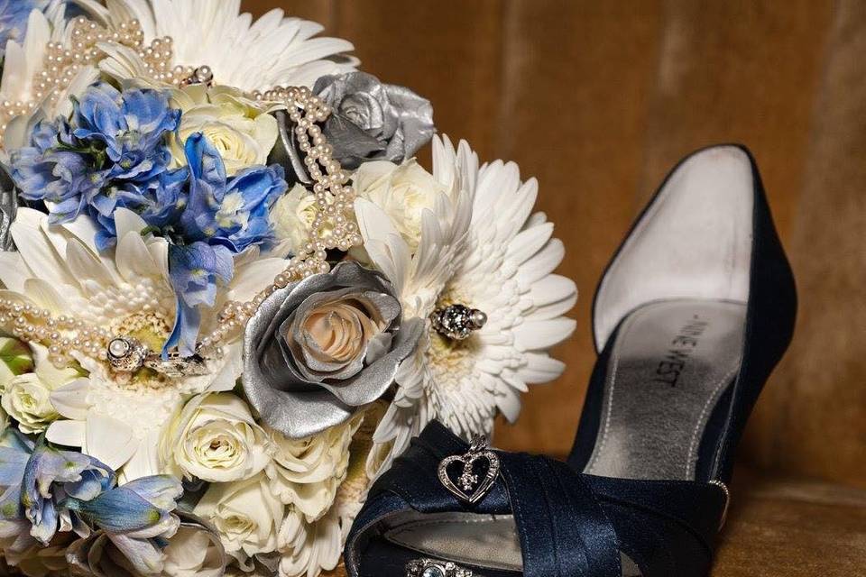 Blue silver and white wedding