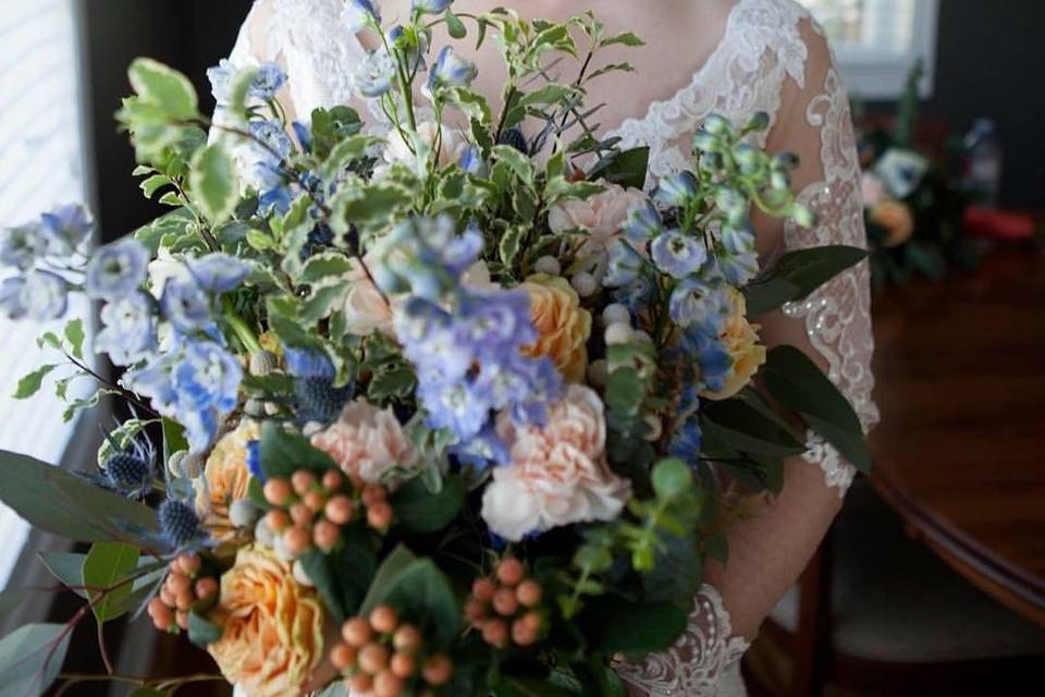 Blue and peach wedding