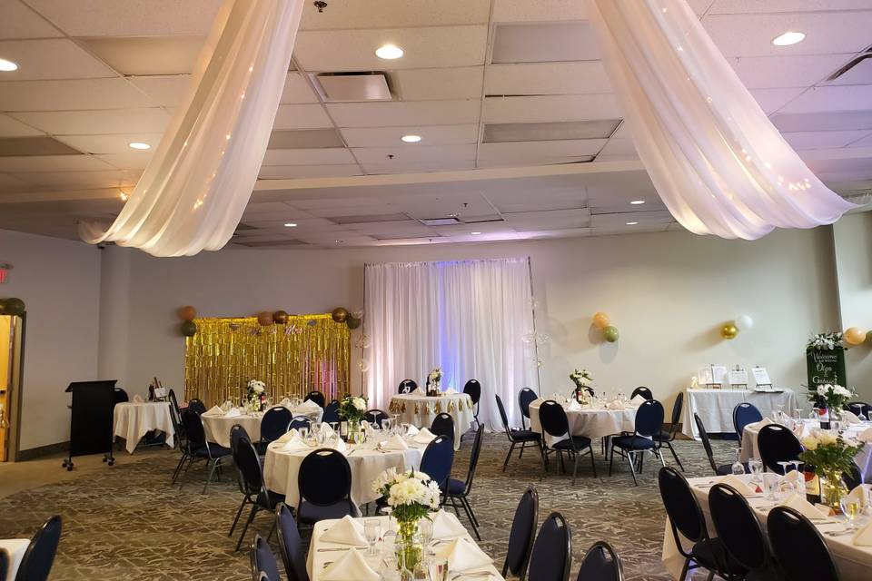 Ceiling Drapes & string lights