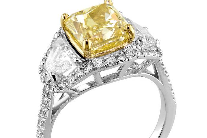 Classic Creations Sunshine Collection 3 Stone Yellow Cushion Trapezoid Engagement Ring.jpg