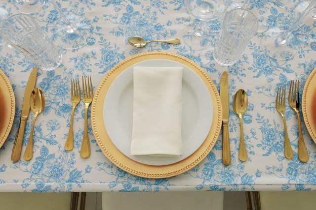 Blue Toile & Gold Cutlery