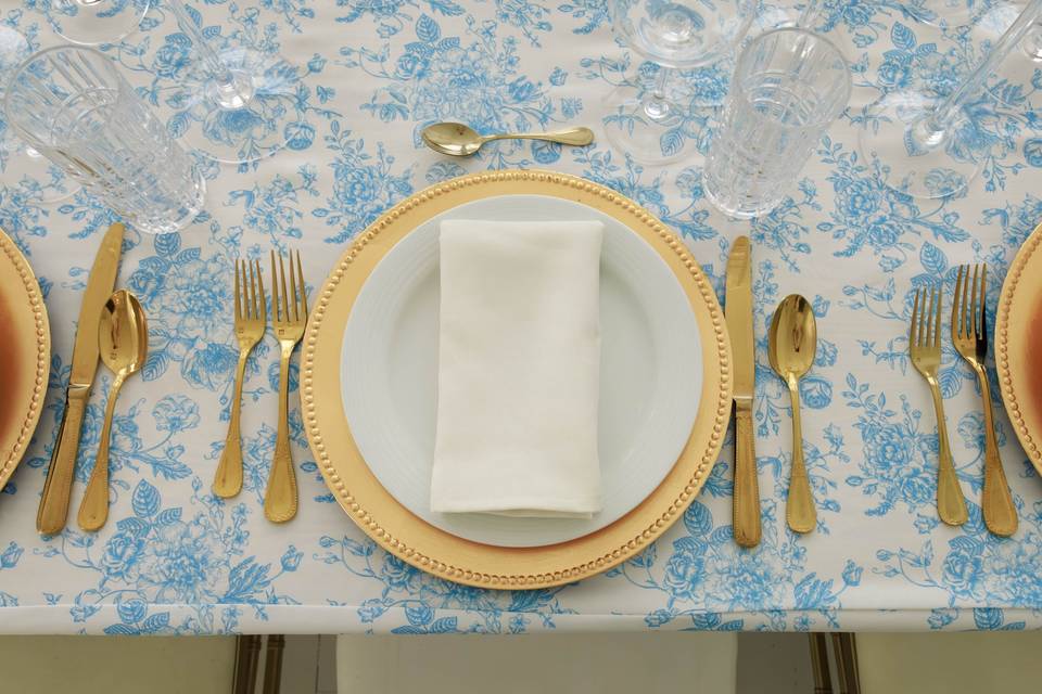 Blue Toile & Gold Cutlery