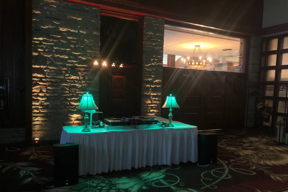 DJ set up with uplight/lamp