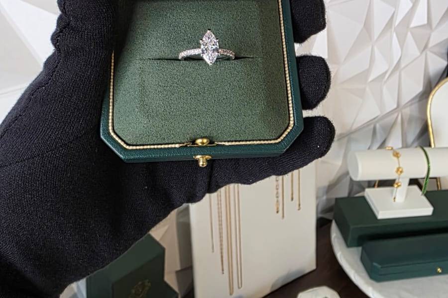 Natural marquise prong + pavé