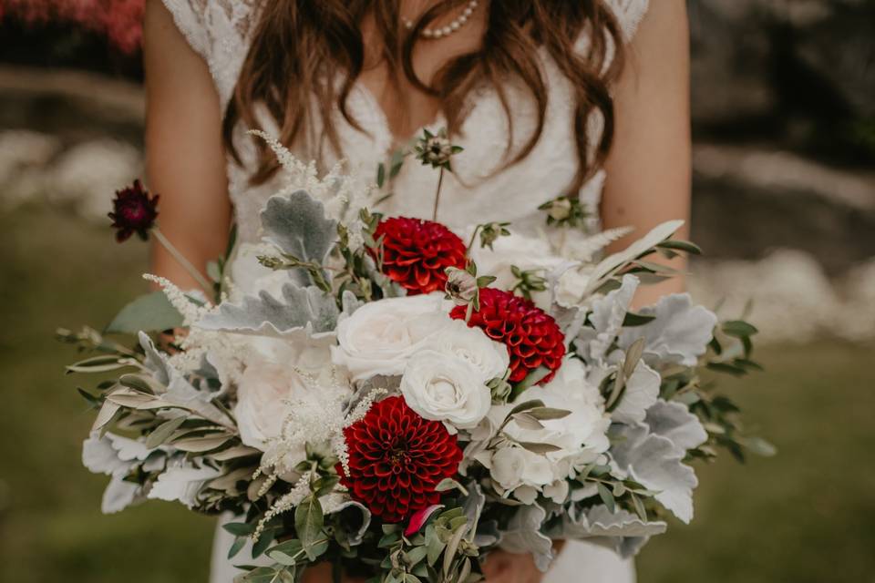 Maroon dahlias bouquet