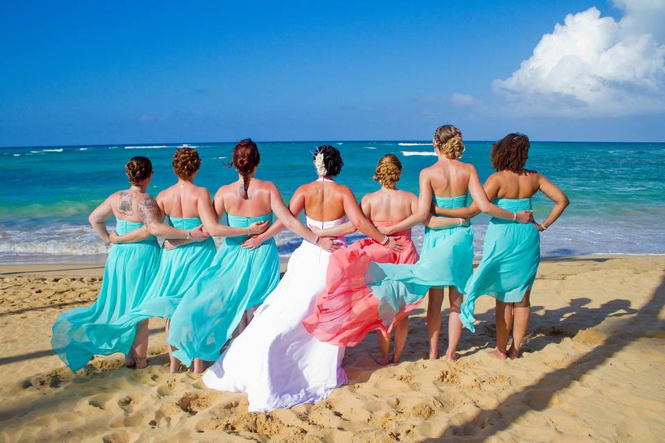 Colourful wedding party