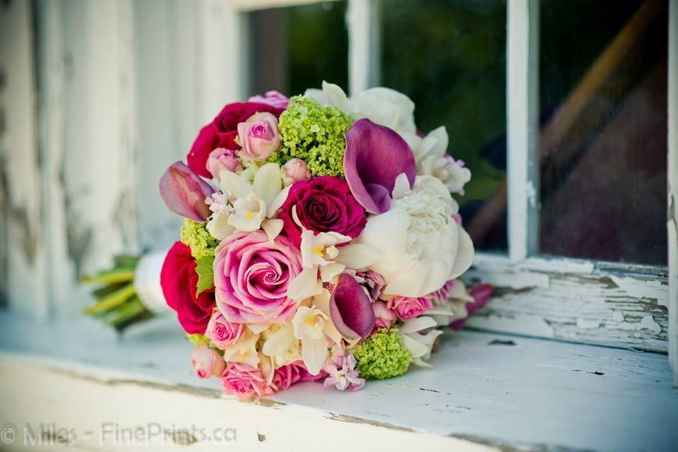 Coral blush and purple bouquet