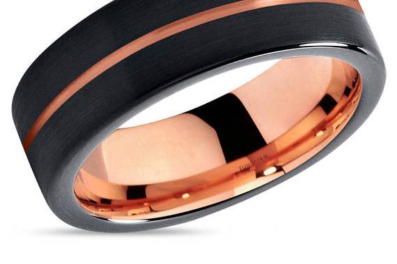 Black/Rosegold Tungsten Band