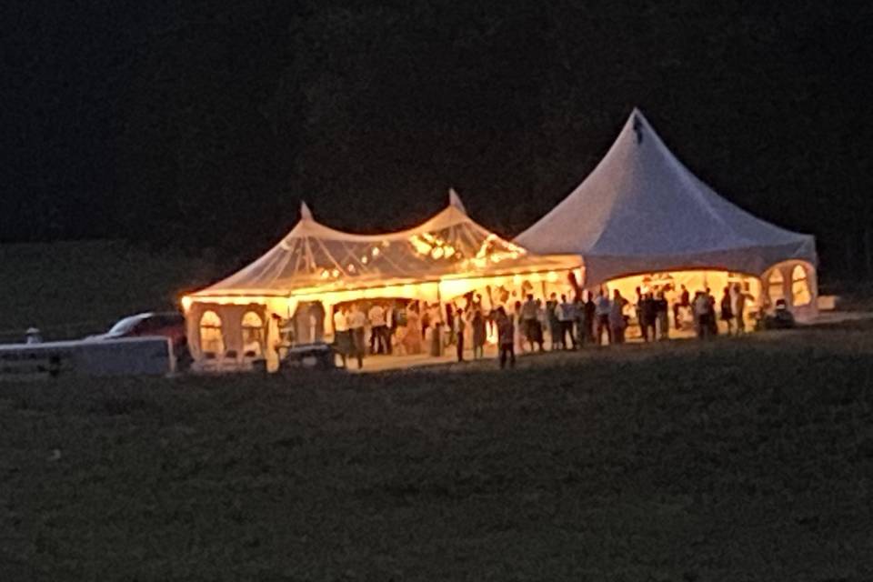 Tents lit at night