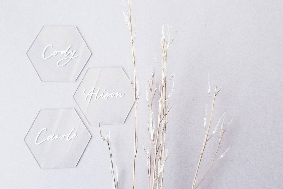 Acrylic hexagon place cards