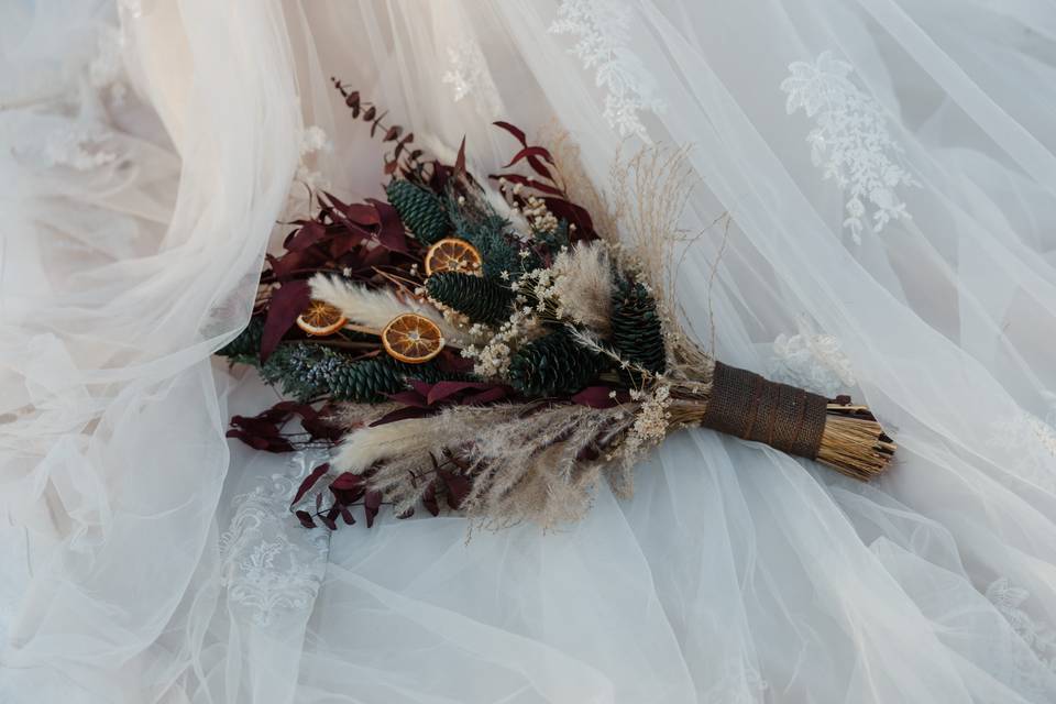 Bouquet on Dress