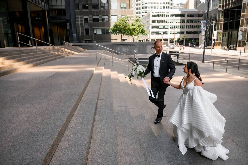 Wedding party walking