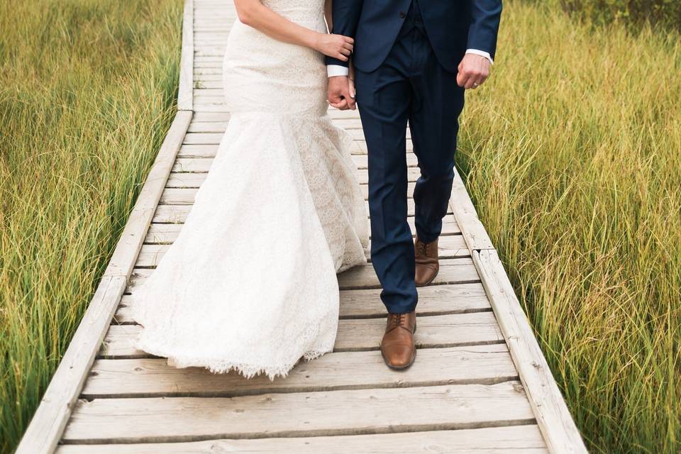 Windy mountain bride