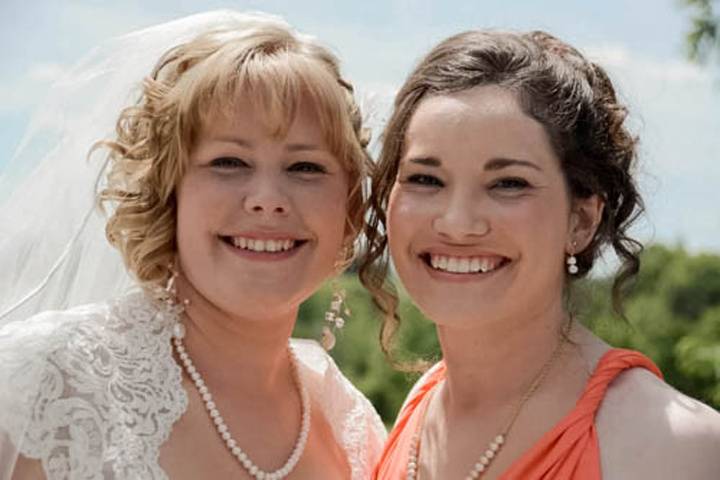 Bride and bridesmaid