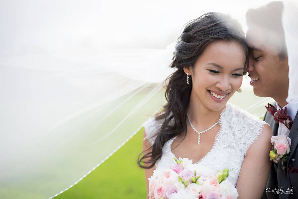 Bride and Groom with Veil