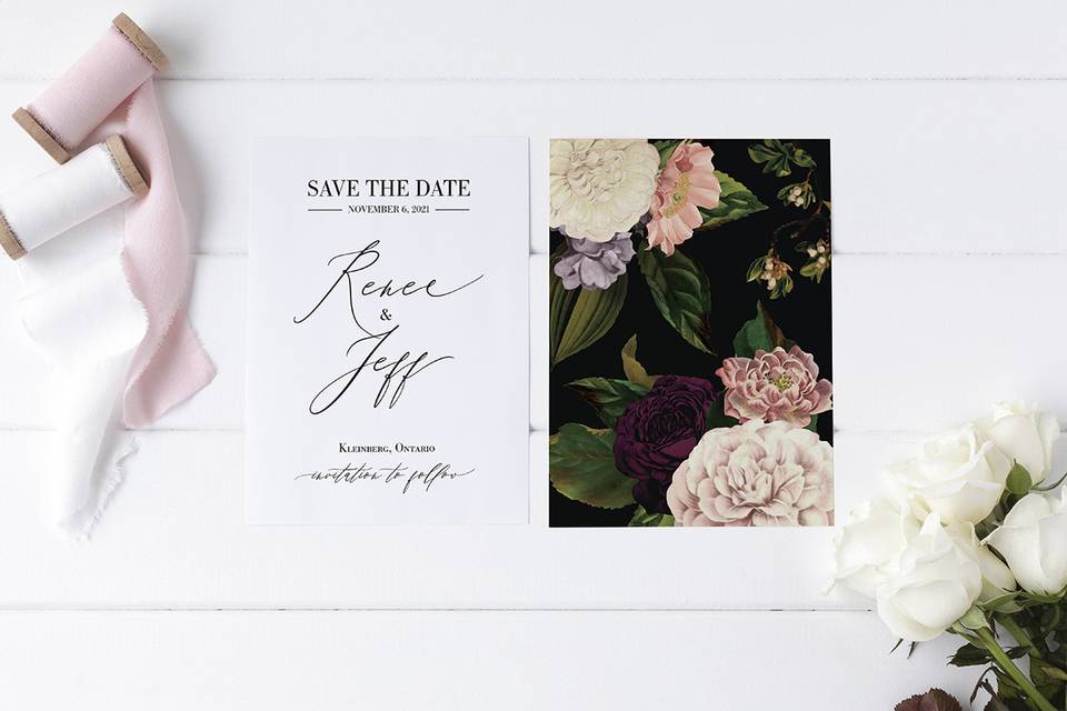 Moody Florals Save The Date