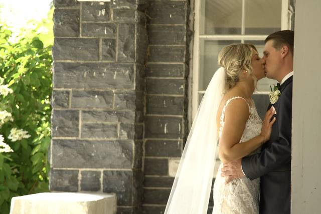Newlyweds kissing