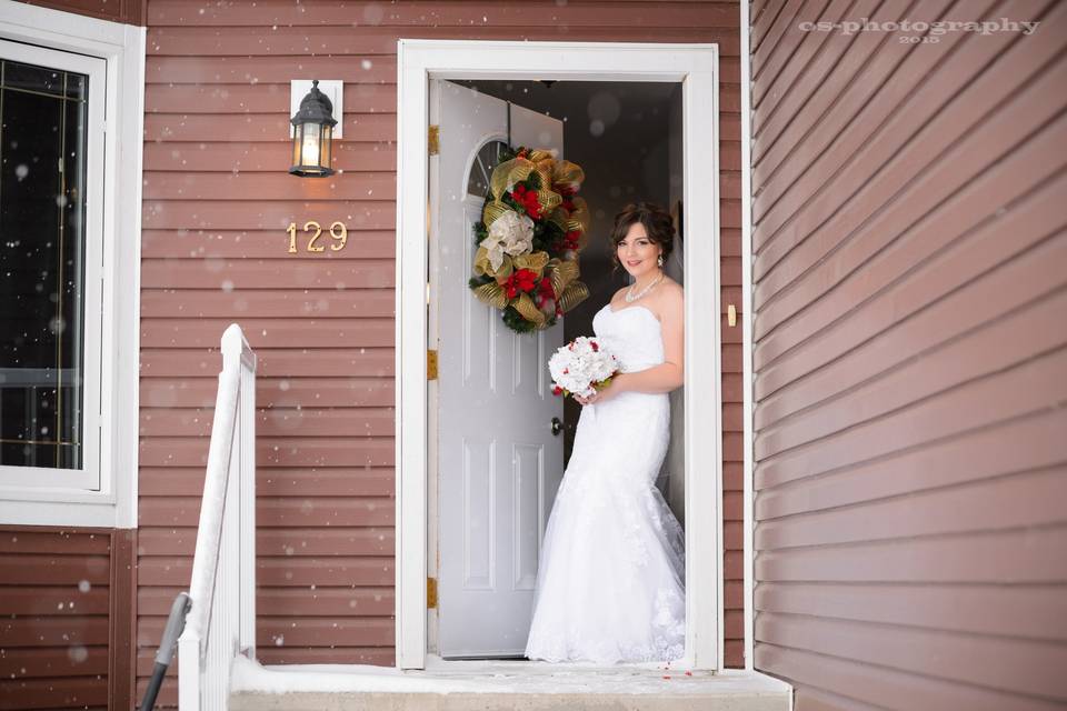 Bride getting ready at home