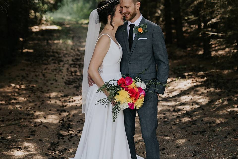 Forest bride and groom