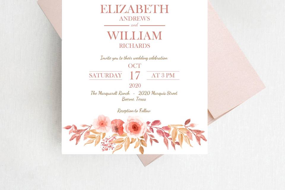 Boho Peach Wedding Invitations