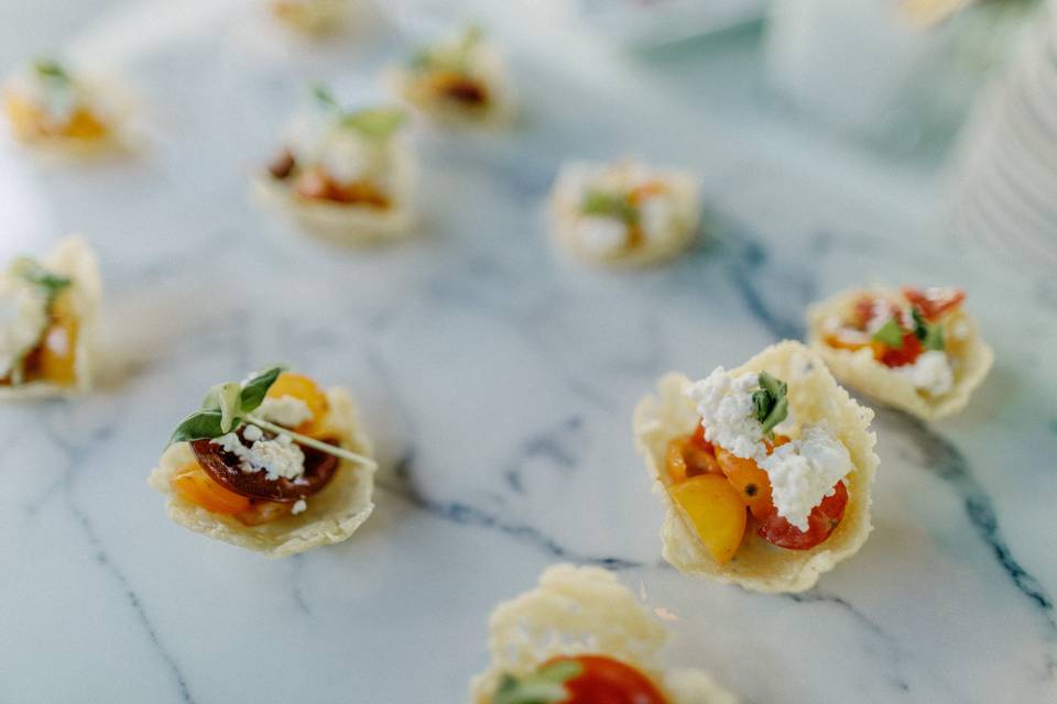 Caprese salad in parmesan cups