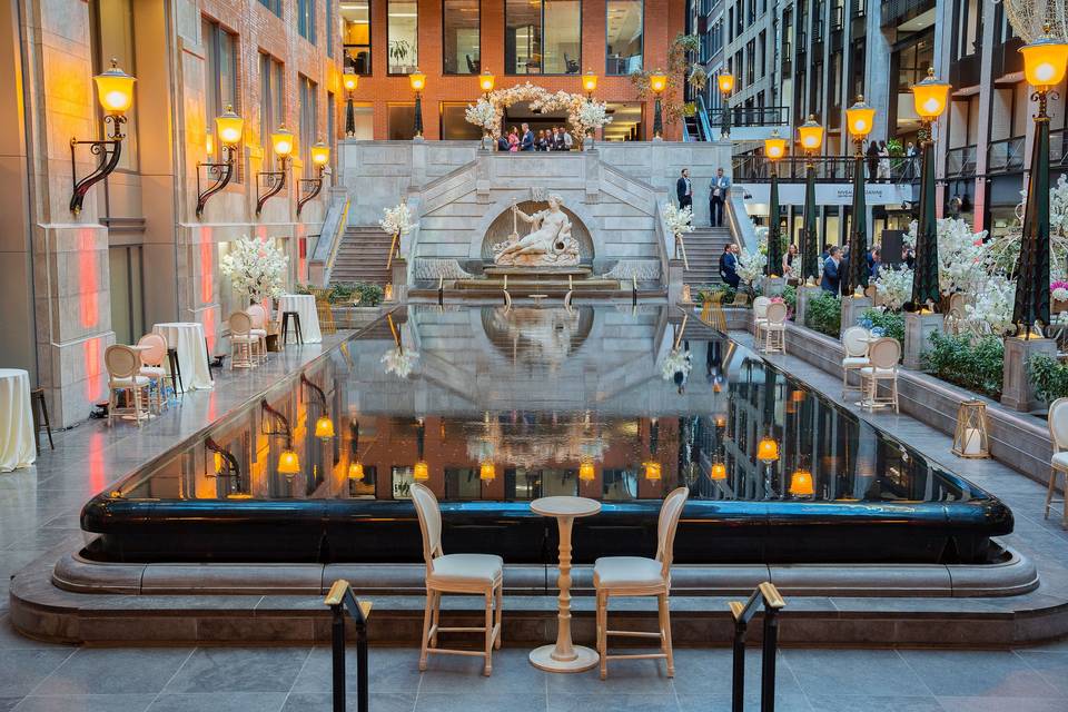 Tables next to the fountain