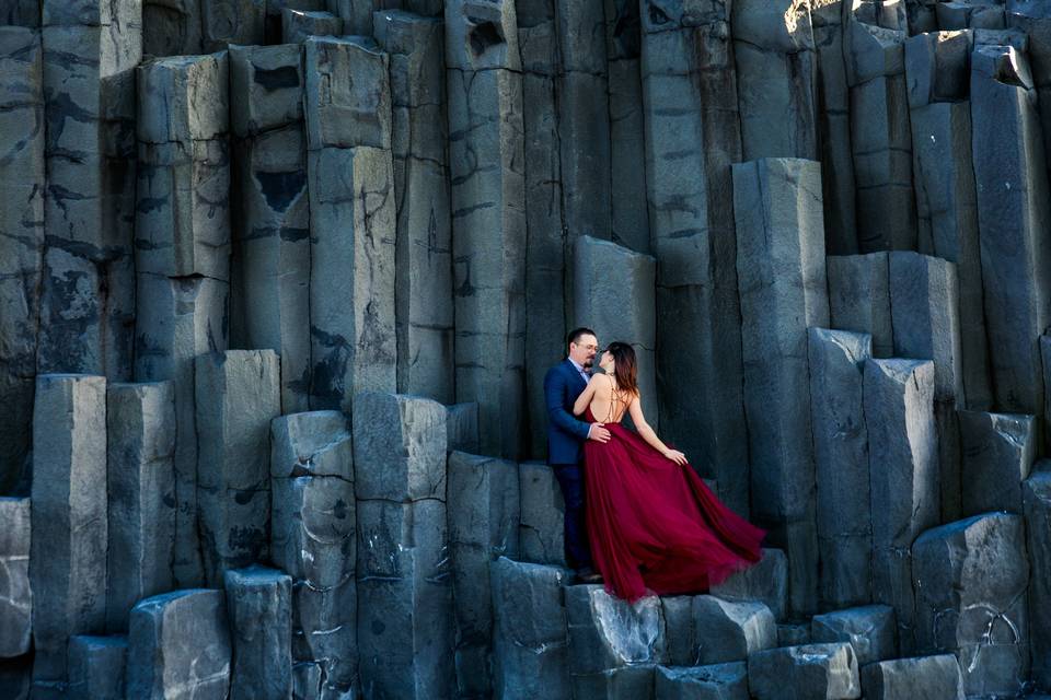 Iceland engagement red dress