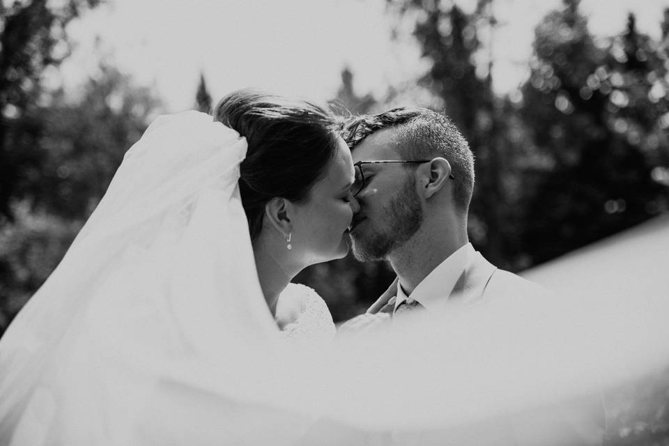 Bride and Groom Veil Photo