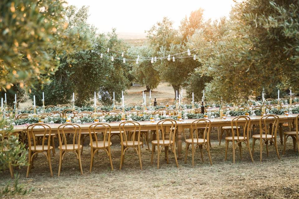 Outdoor harvest table receptio
