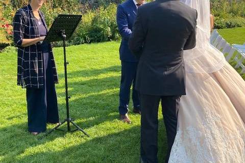 October wedding in garden.