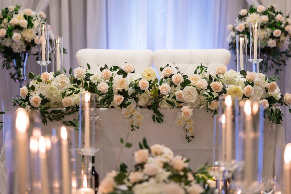 Candles and neutral flowers