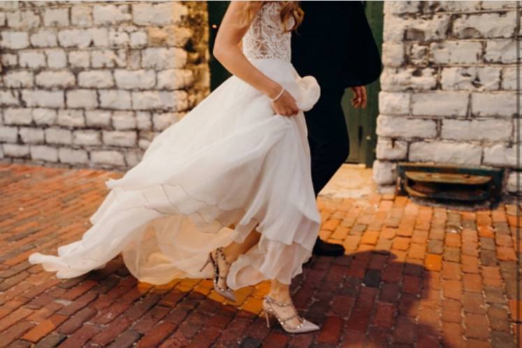 Wedding dress in the wind