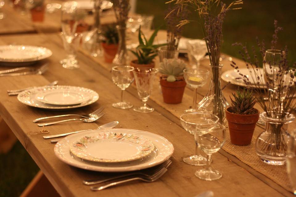 Wood table at night close