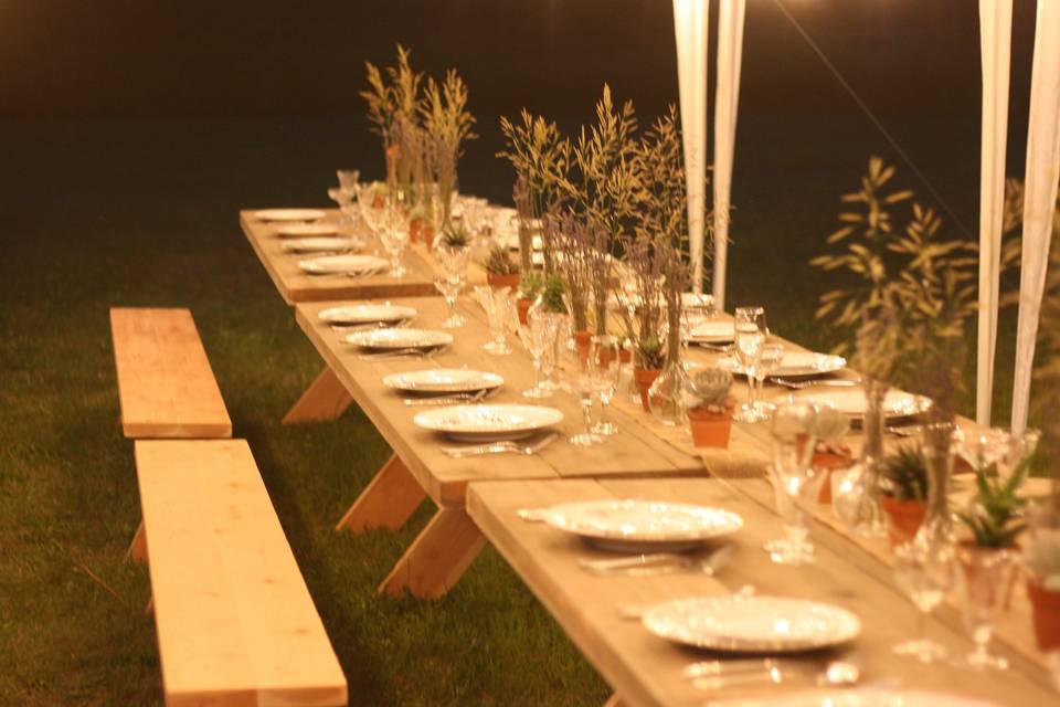 Wood table set at night