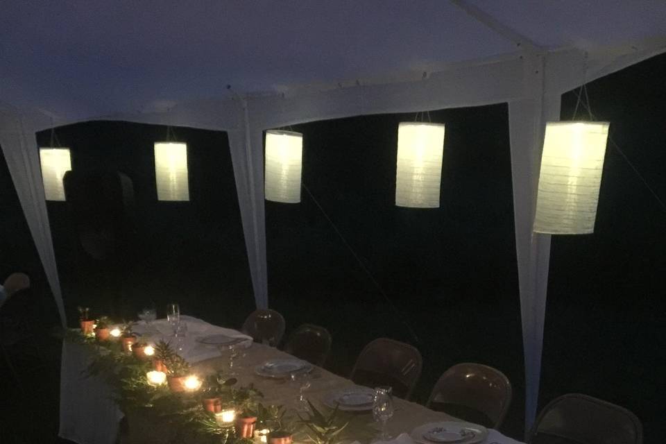 Long tables at night