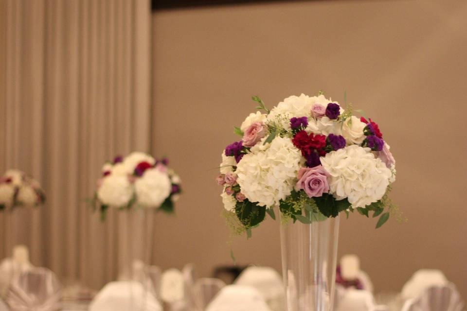 Purple and white centrepiece