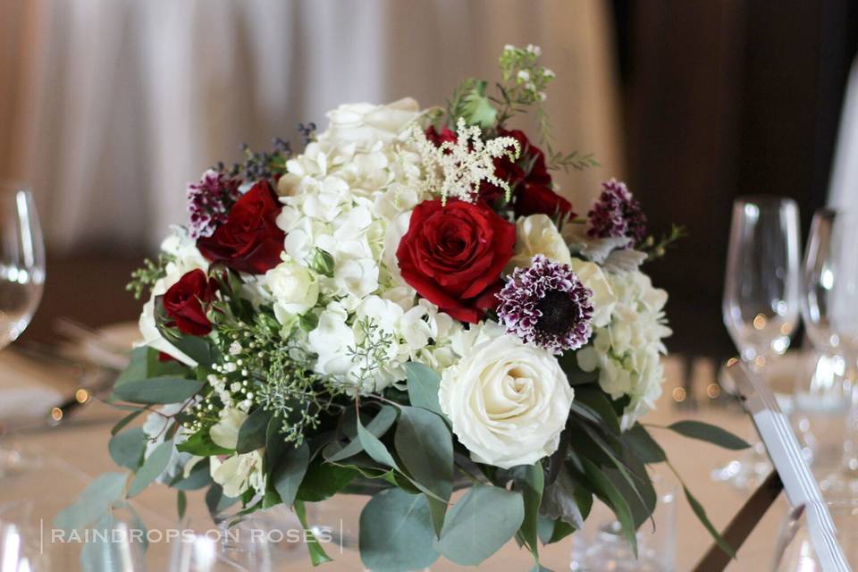 Purple and white centrepiece