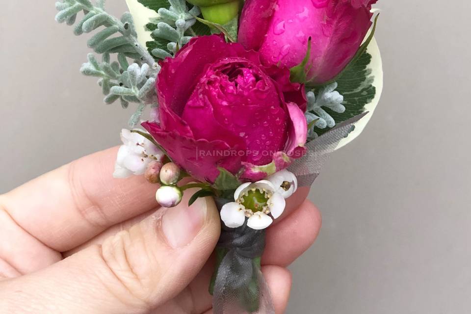 Hot pink boutonniere