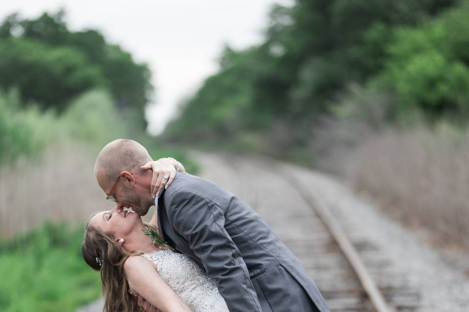 Bride & groom railroad tracks