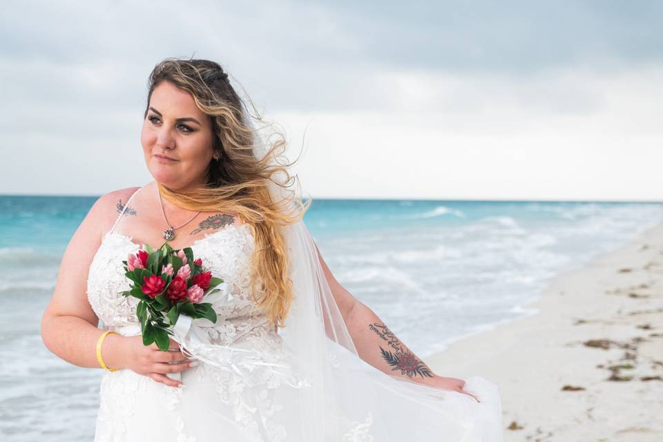 Bride portrait on beach