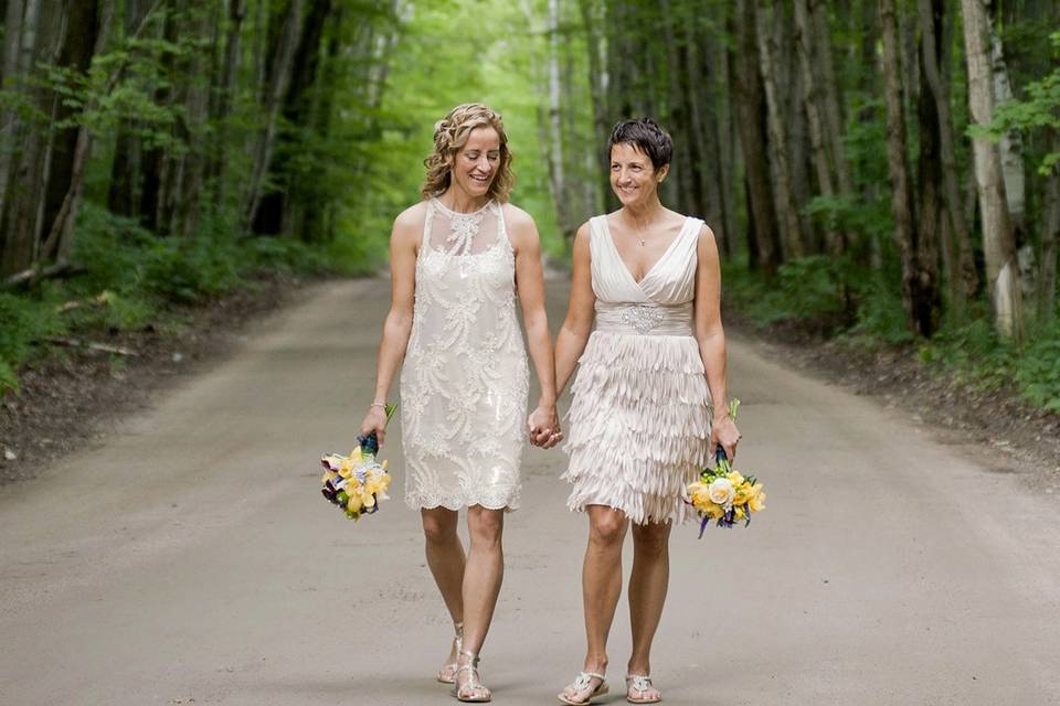 Two brides in the woods