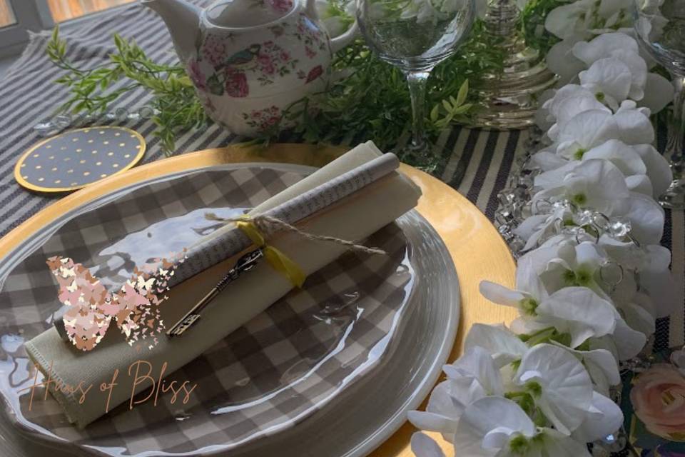 High tea place setting and table decor