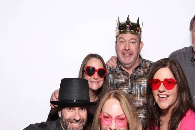 Group of friends with props