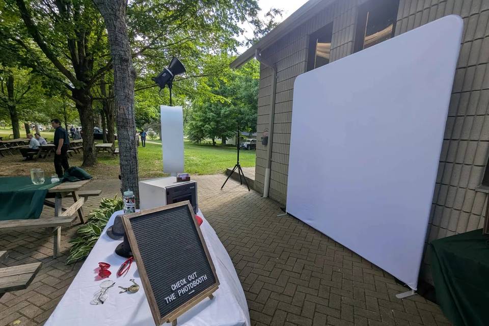 Outdoor setup with the white backdrop