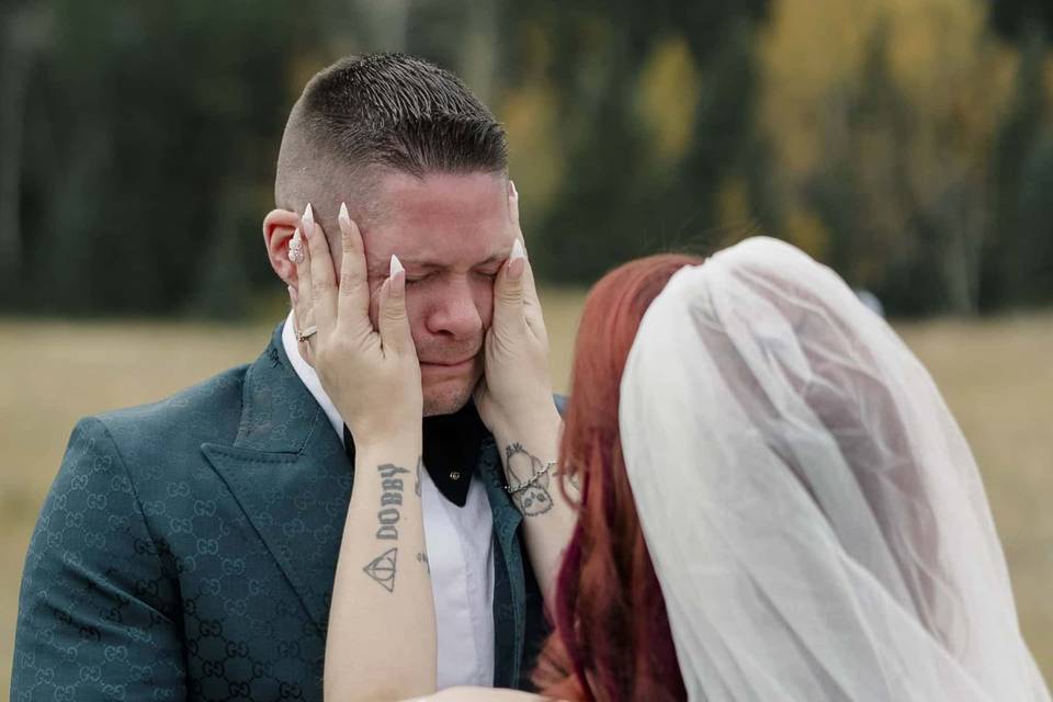 First look Canmore wedding