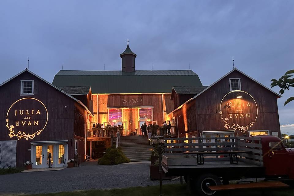 The barn lit up