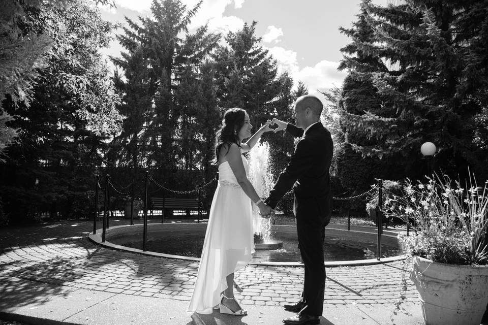 Dancing by a fountain