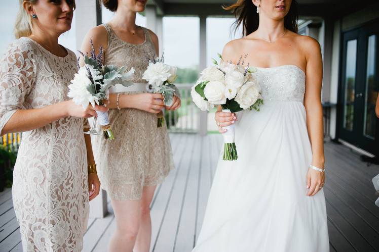 Holding the bouquets