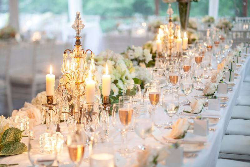 Candlelight wedding reception decor